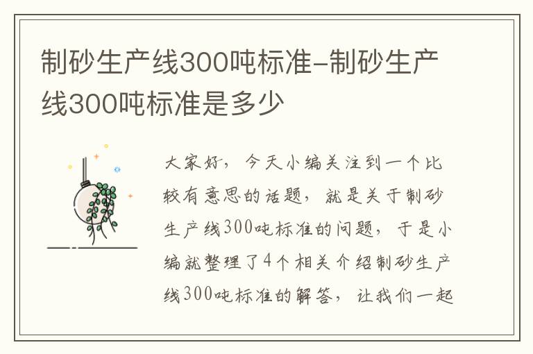 制砂生产线300吨标准-制砂生产线300吨标准是多少