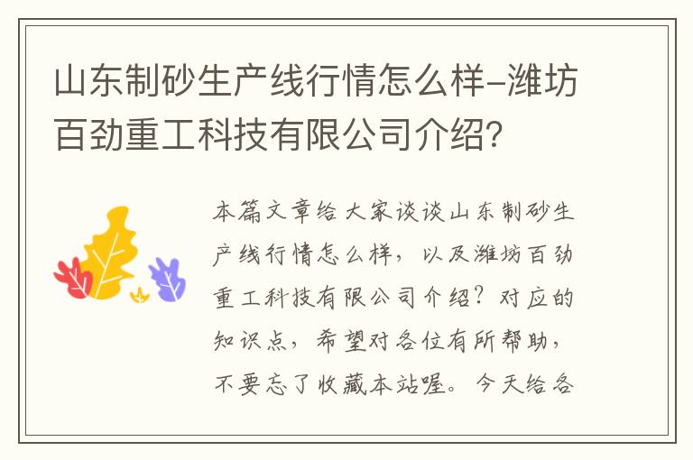 山东制砂生产线行情怎么样-潍坊百劲重工科技有限公司介绍？