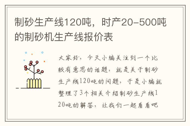 制砂生产线120吨，时产20-500吨的制砂机生产线报价表