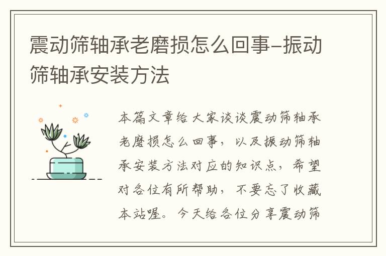 震动筛轴承老磨损怎么回事-振动筛轴承安装方法