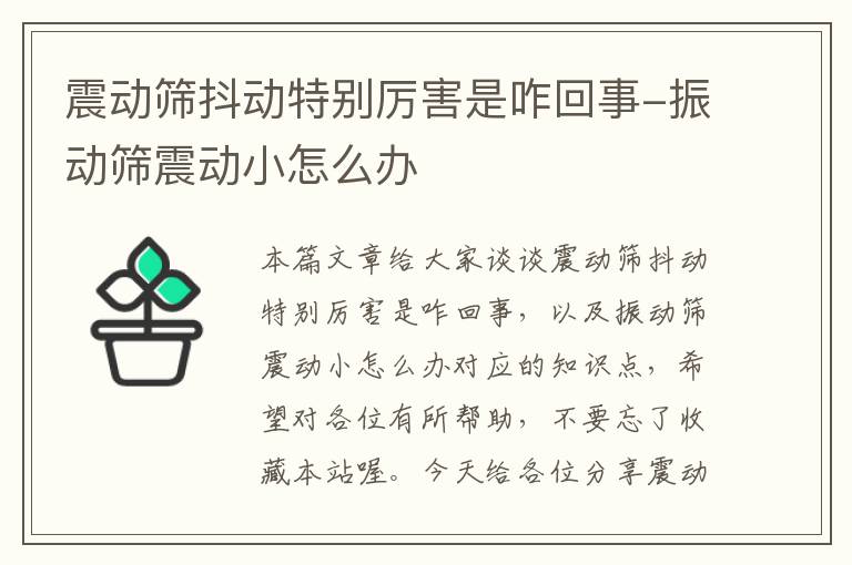 震动筛抖动特别厉害是咋回事-振动筛震动小怎么办